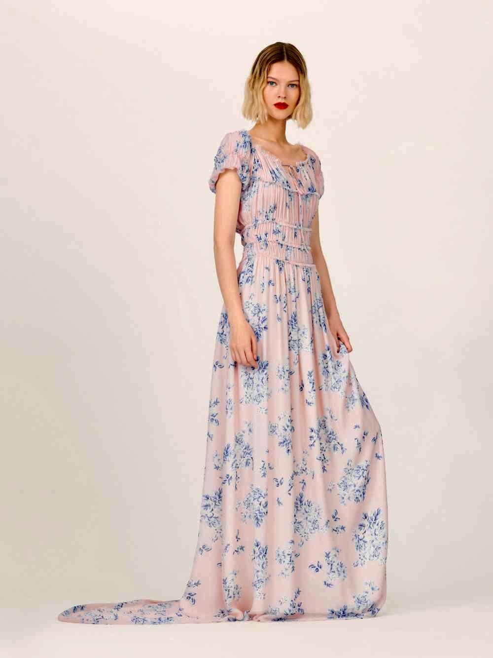 NWT Reformation Lancaster Dress Silk Floral Maxi Gown Pink Blue Size 0 $980